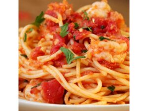 Shrimp Spaghetti in Light Tomato Cream Sauce