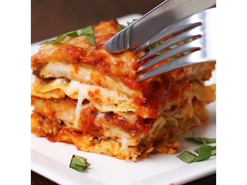 Lighter Chicken Parmesan Lasagna